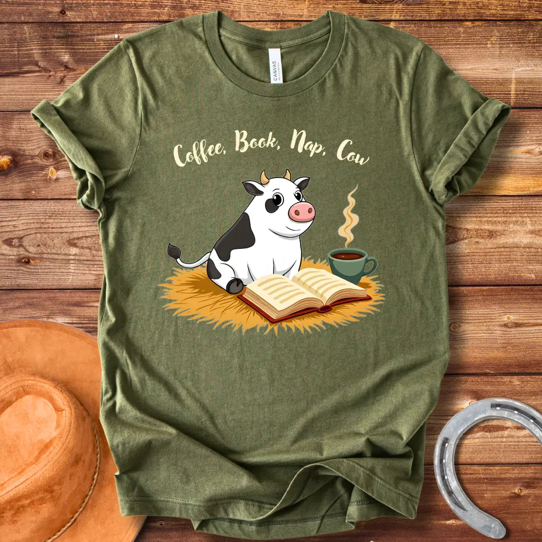 Coffee, Book, Nap, Cow T-Shirt