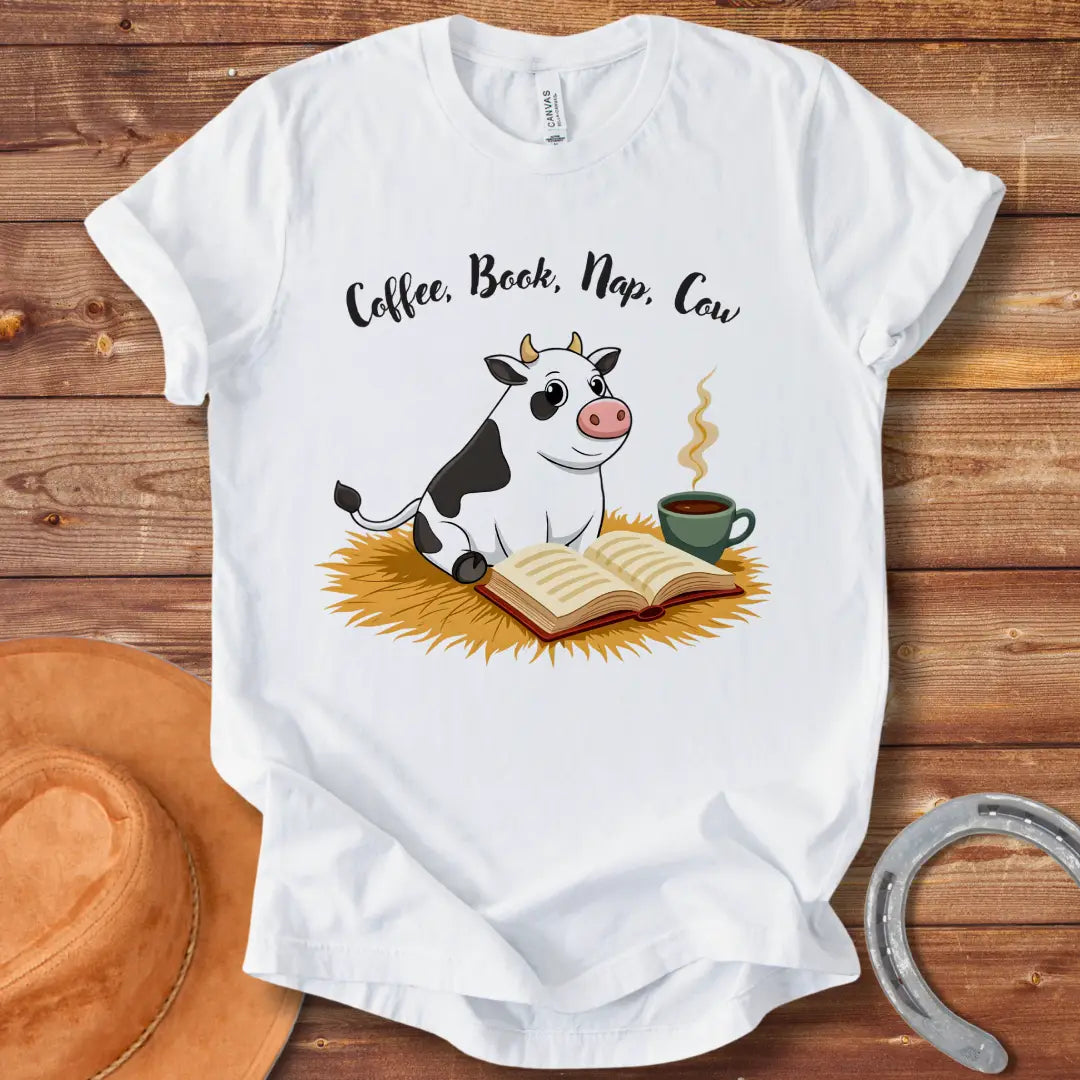 Coffee, Book, Nap, Cow T-Shirt