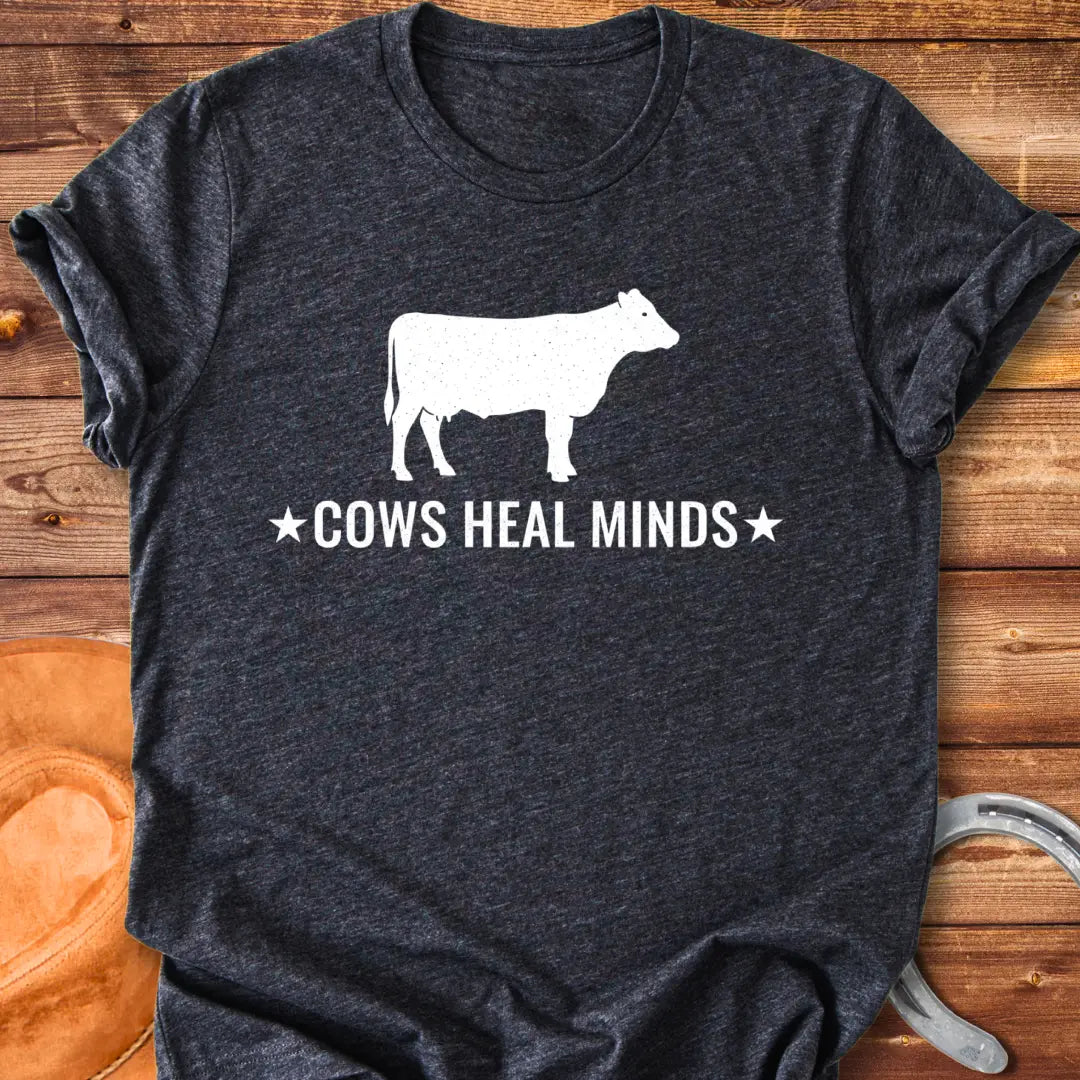 Cows Heal Minds T-Shirt design featuring a starry cow silhouette