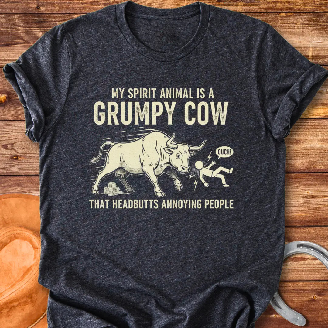 Grumpy bull headbutting someone, a funny cow t-shirt design