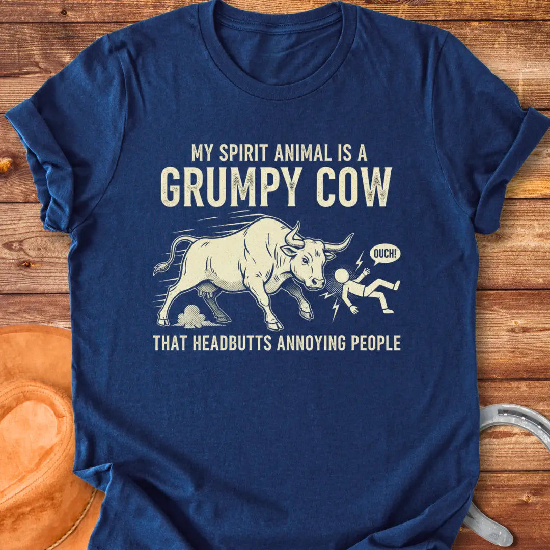 Grumpy bull headbutting someone, a funny cow t-shirt design