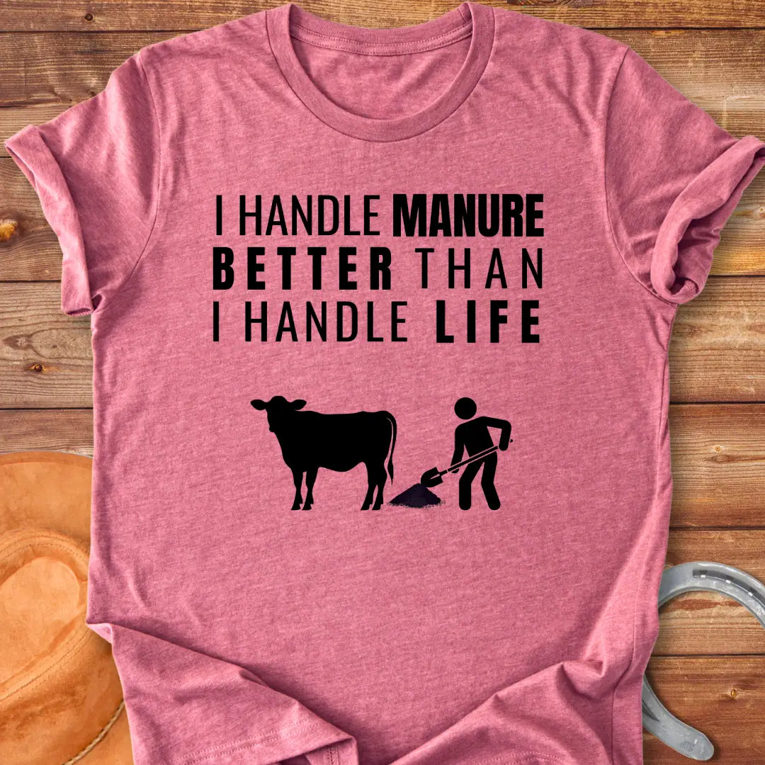 Handle Life T-Shirt design t-shirt, showing a graphic of a cow.