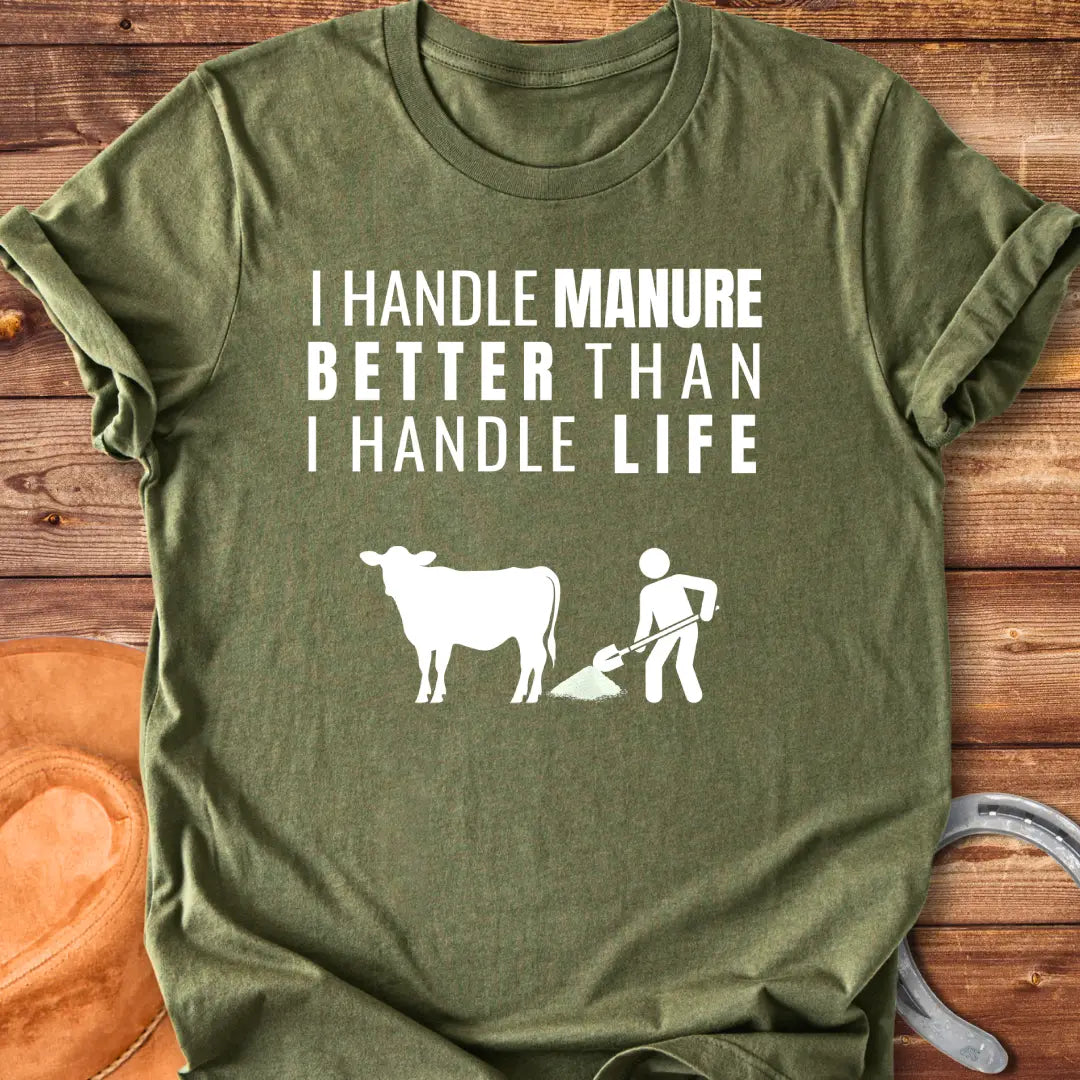 Handle Life T-Shirt design t-shirt, showing a graphic of a cow.