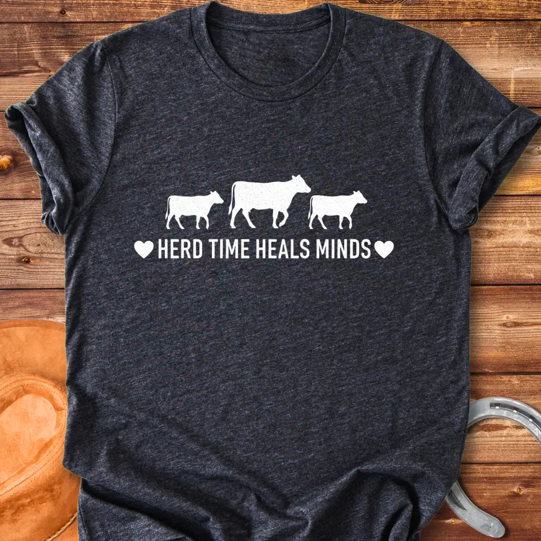 Herd Time Heals Minds T-Shirt featuring a design with cows