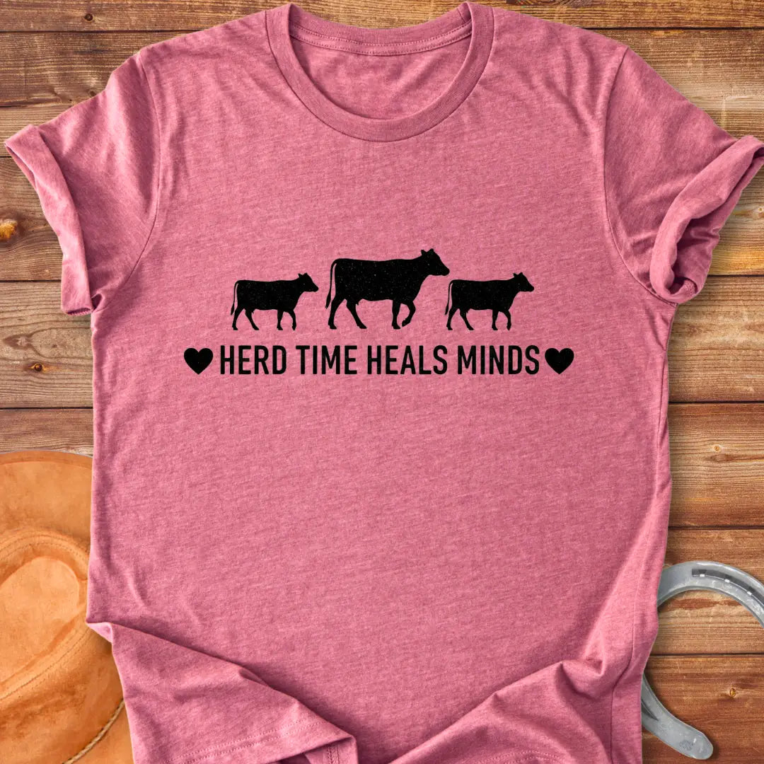 Herd Time Heals Minds T-Shirt featuring a design with cows