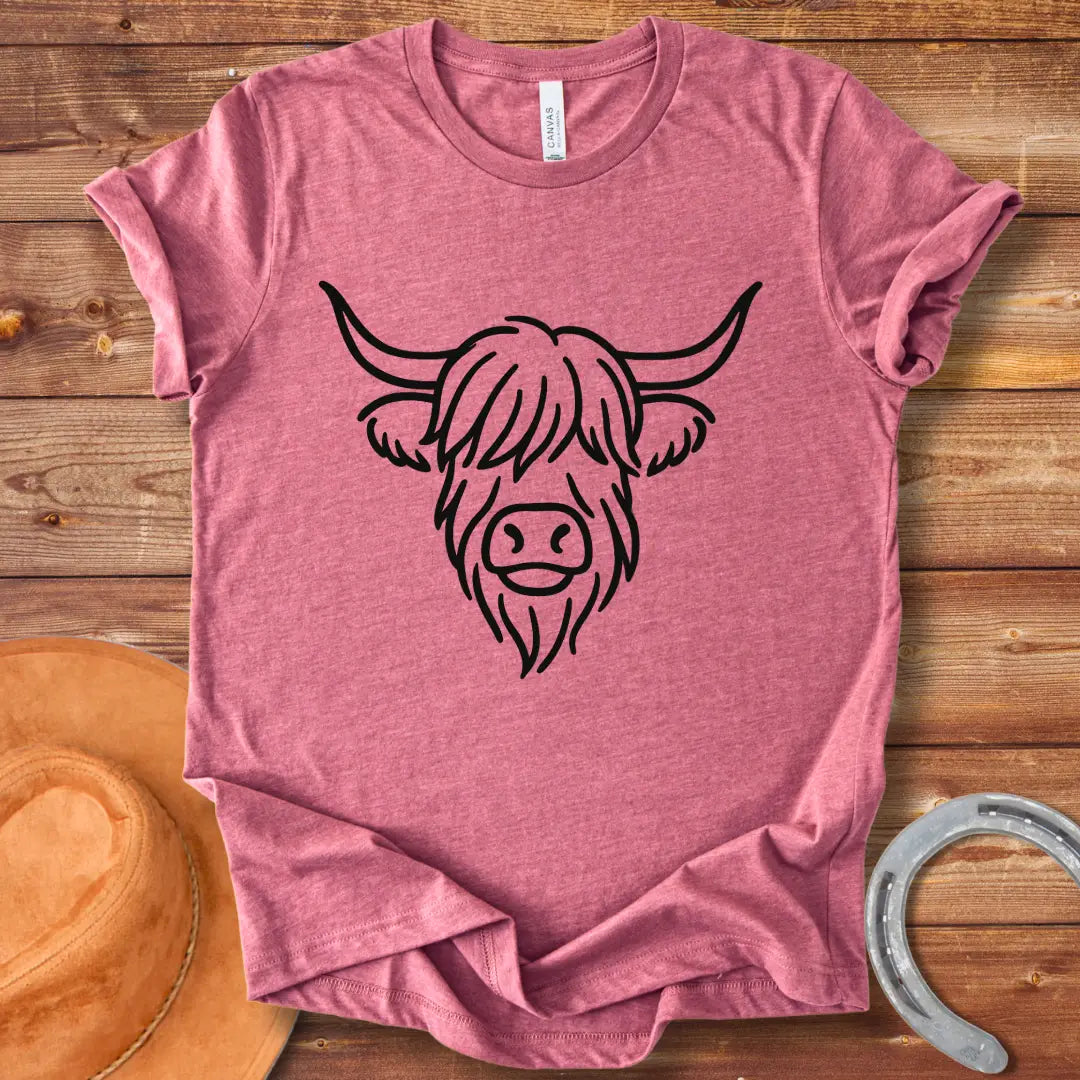 Highland Cow Head Line Art T-Shirt