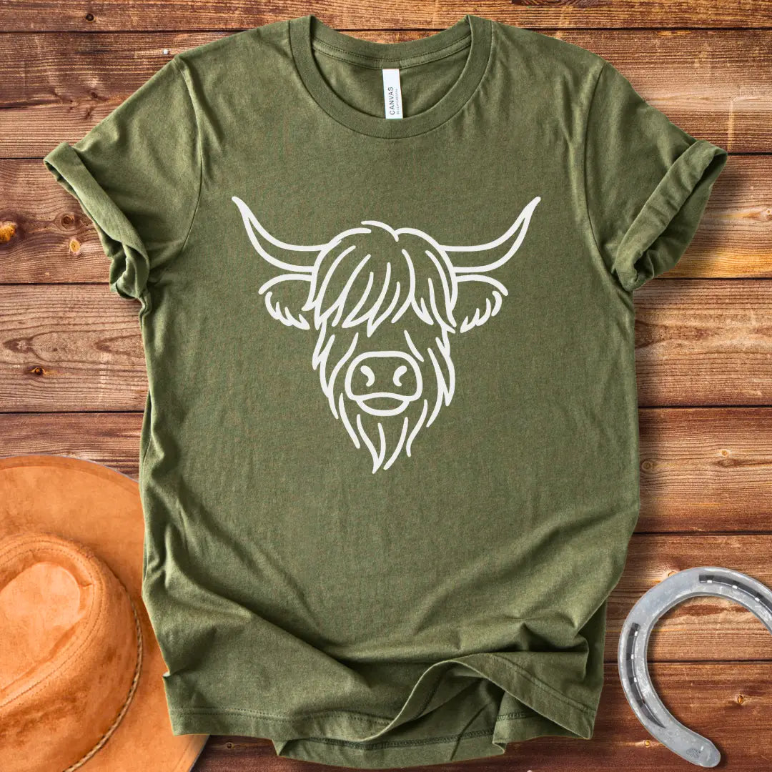Highland Cow Head Line Art T-Shirt