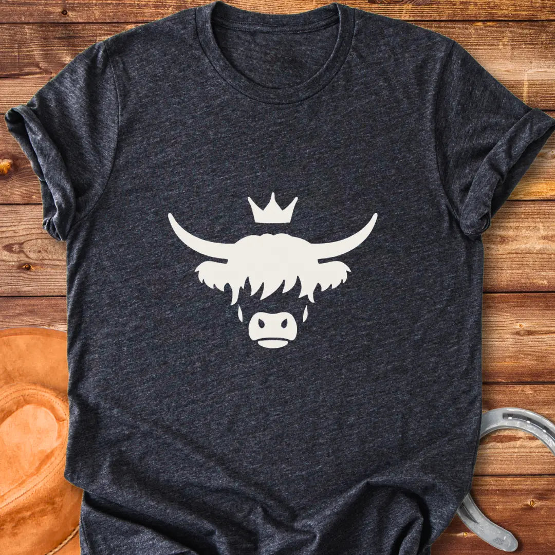 Abstract design of a Highland cow wearing a crown, a symbol of a Highland Queen