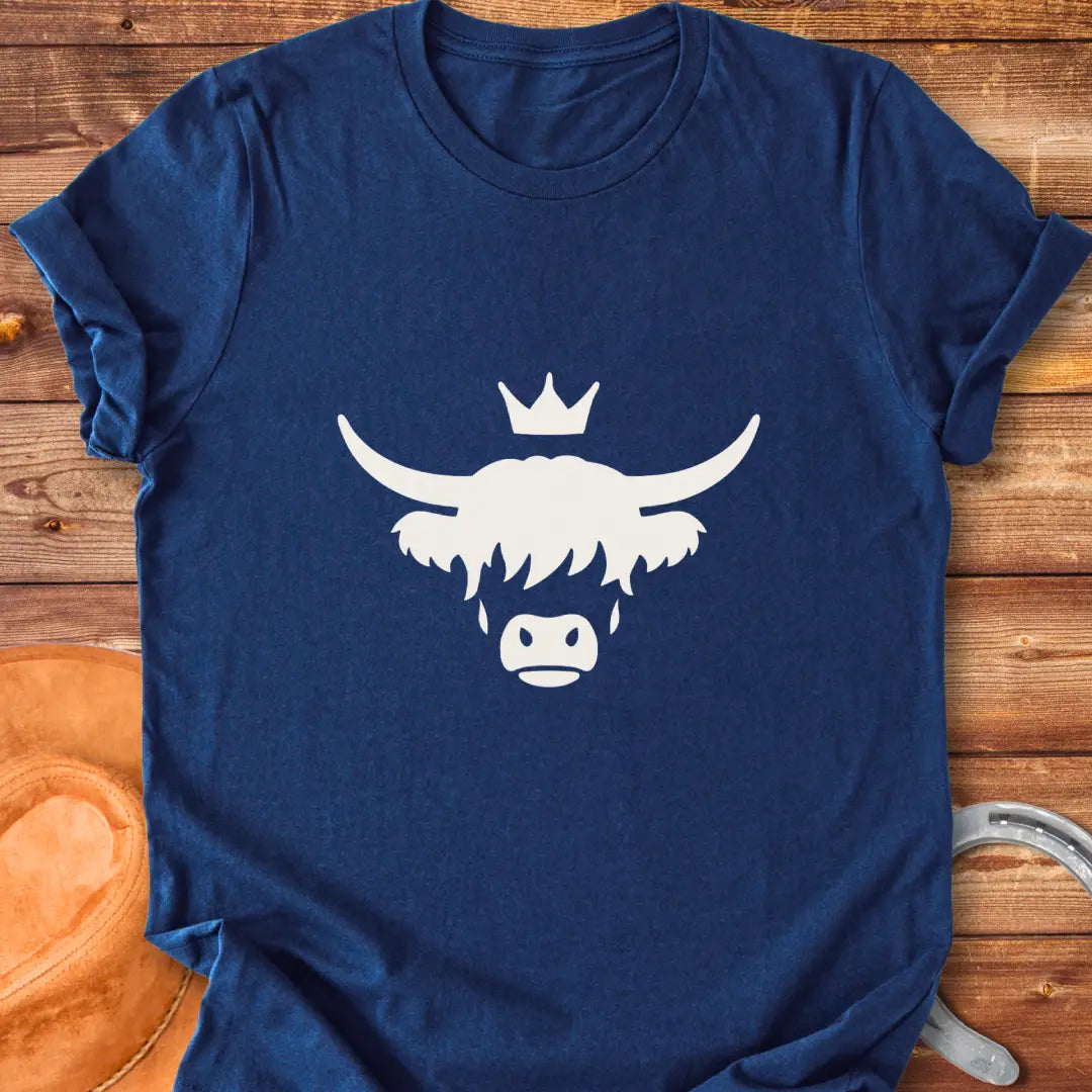 Abstract design of a Highland cow wearing a crown, a symbol of a Highland Queen