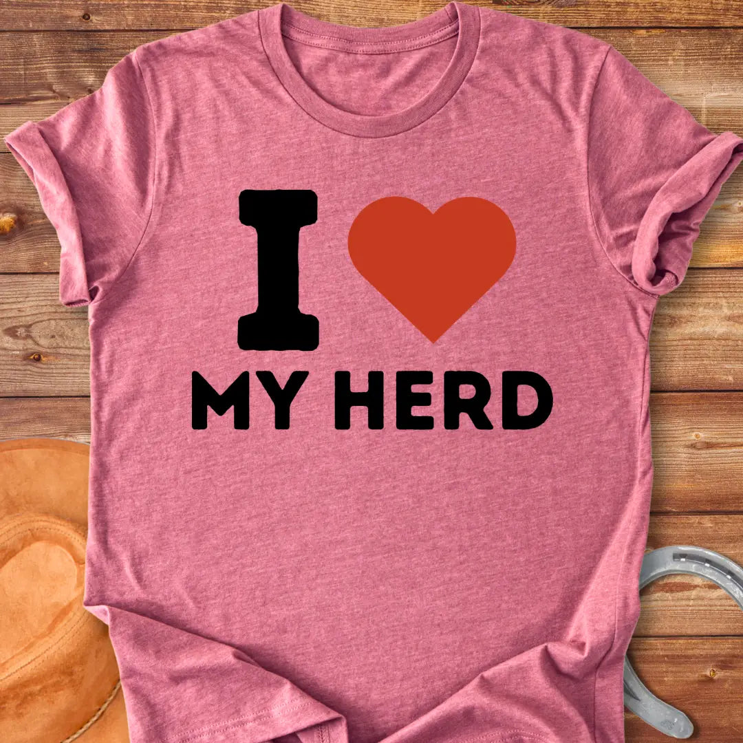 Red heart on black background, I heart my herd t-shirt