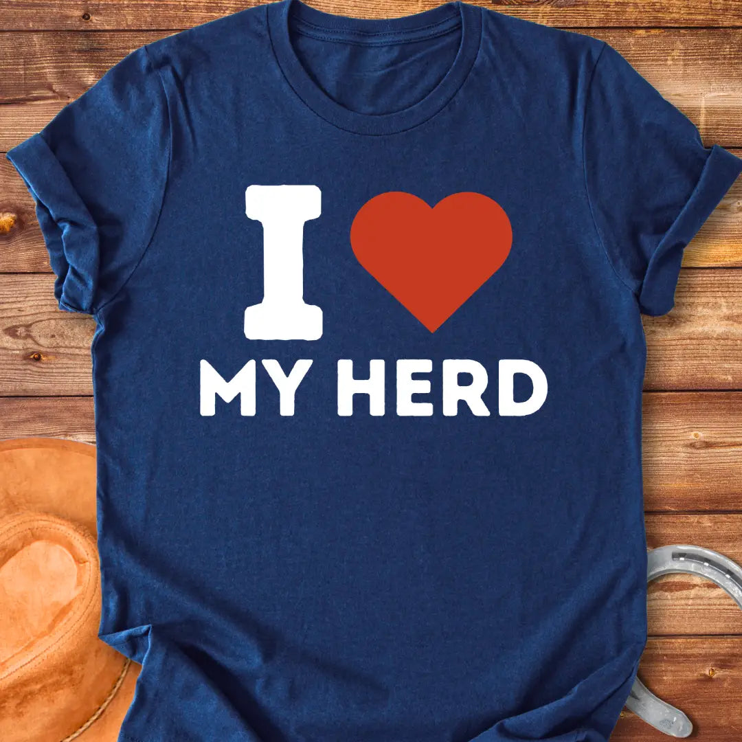 Red heart on black background, I heart my herd t-shirt