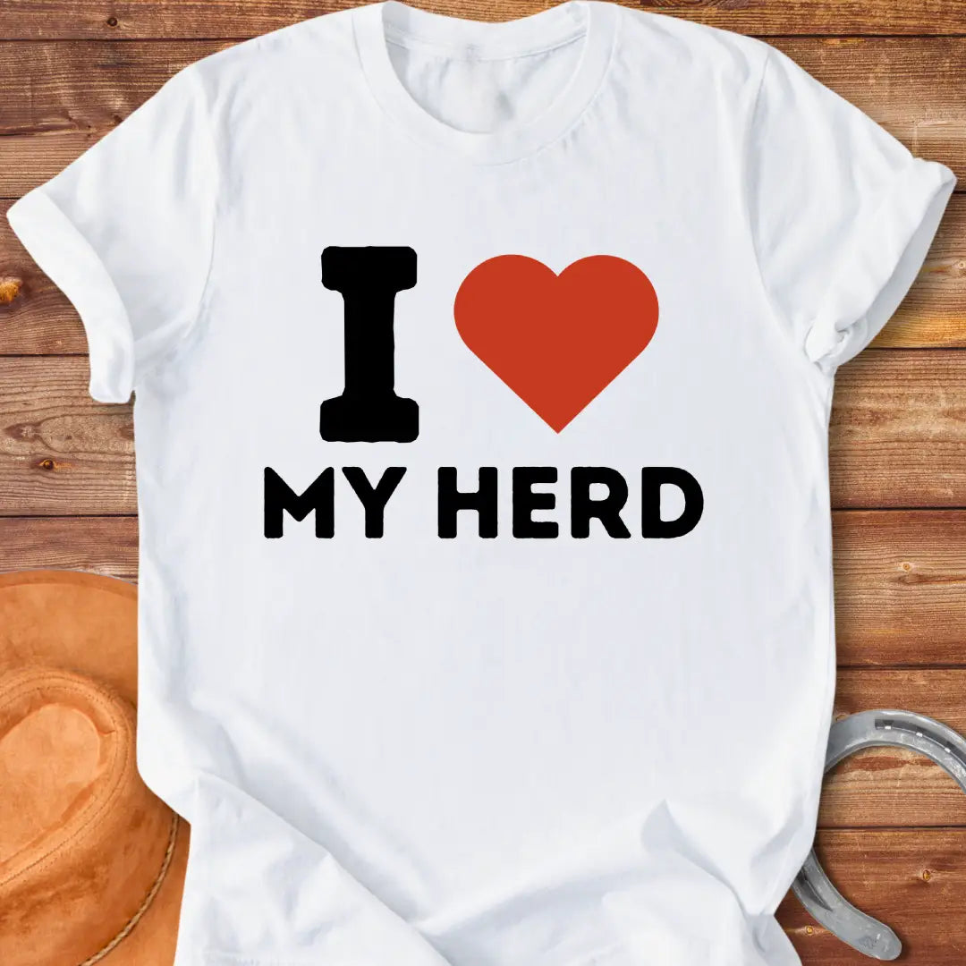 Red heart on black background, I heart my herd t-shirt