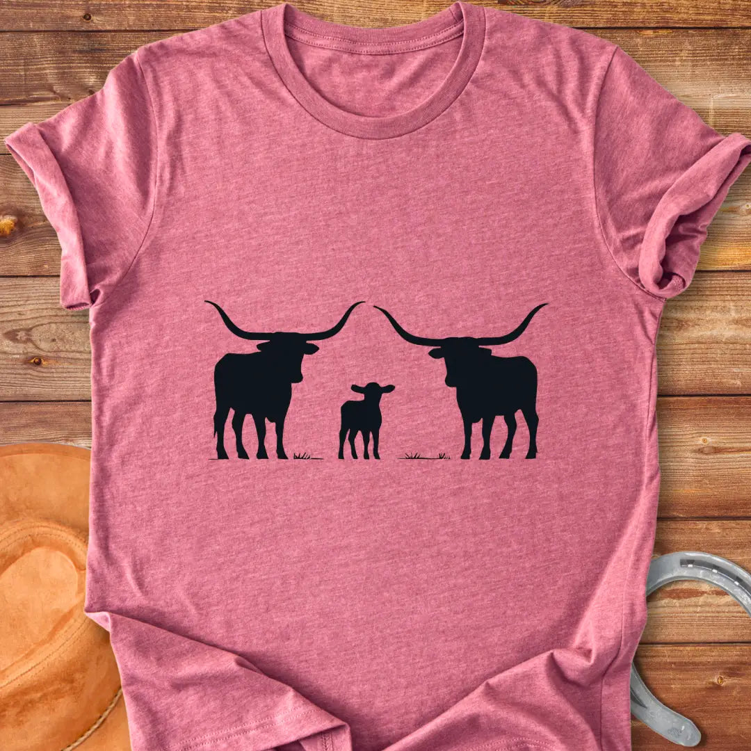 Longhorn cattle family silhouette t-shirt design.