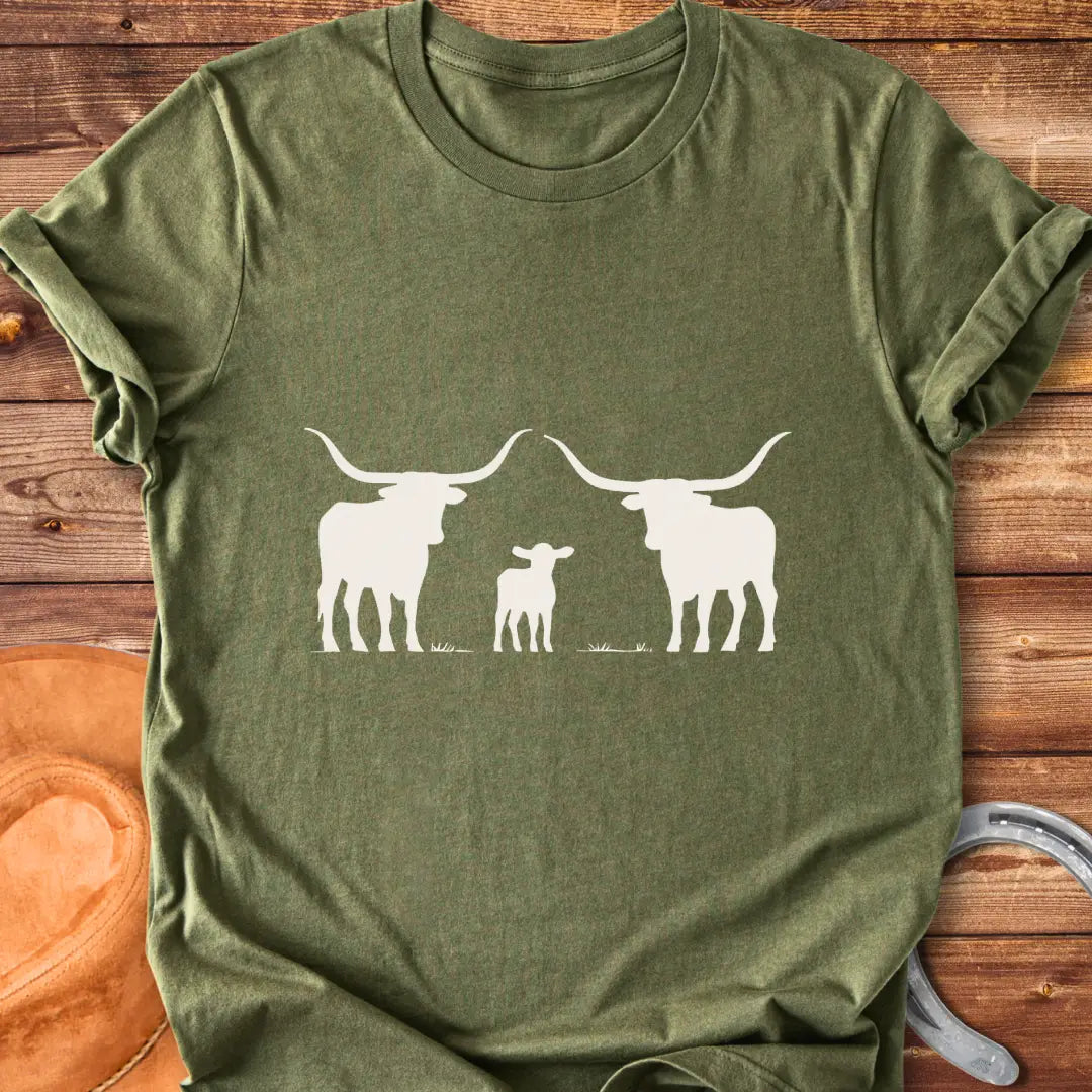 Longhorn cattle family silhouette t-shirt design.
