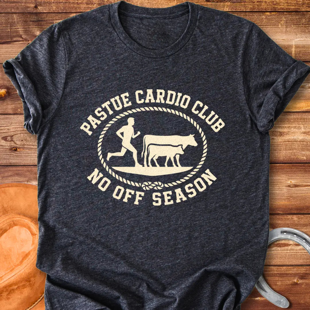 Pasture Cardio Club T-Shirt design with a runner and a cow family.