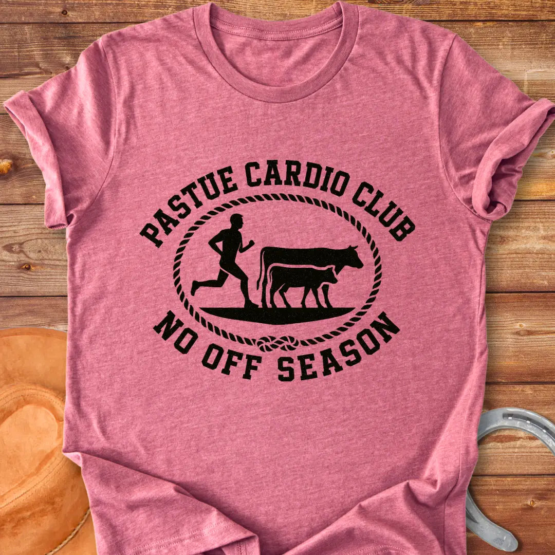Pasture Cardio Club T-Shirt design with a runner and a cow family.