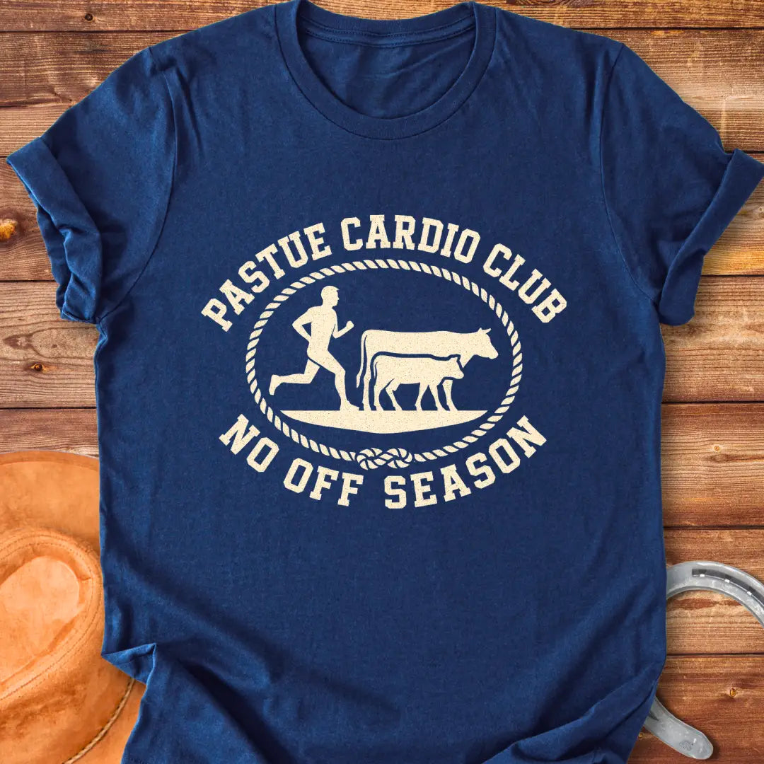 Pasture Cardio Club T-Shirt design with a runner and a cow family.