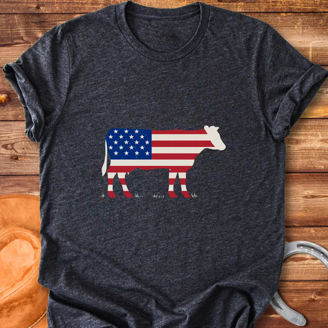 Black cow silhouette with the American flag design, perfect for cow lovers and patriots.