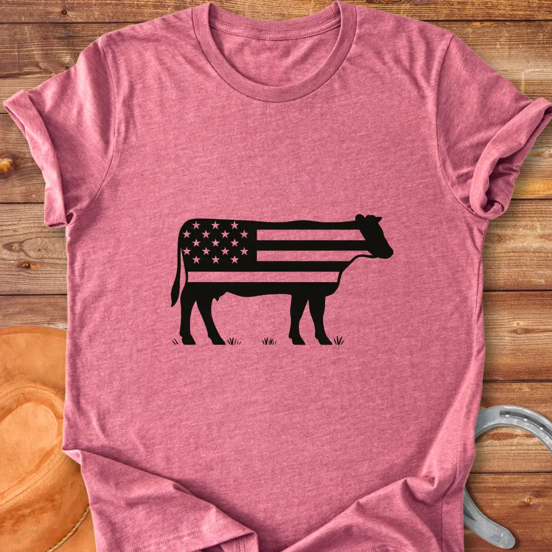Black cow silhouette with the American flag design, perfect for cow lovers and patriots.