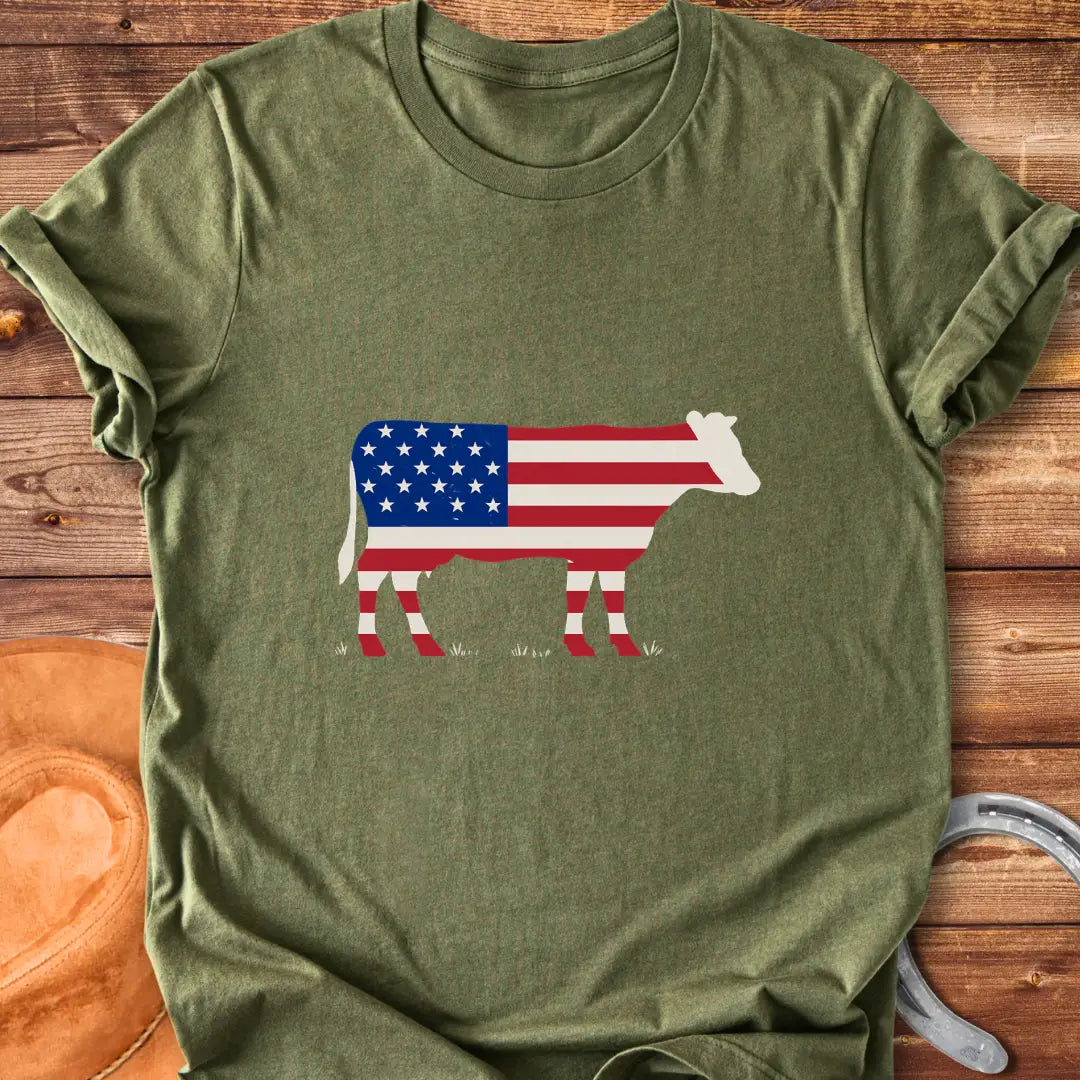 Black cow silhouette with the American flag design, perfect for cow lovers and patriots.