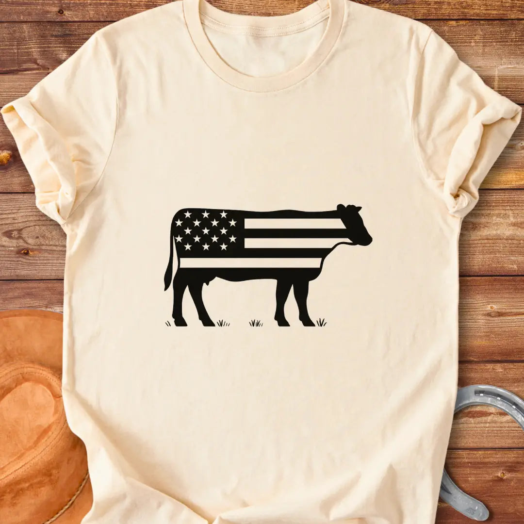 Black cow silhouette with the American flag design, perfect for cow lovers and patriots.