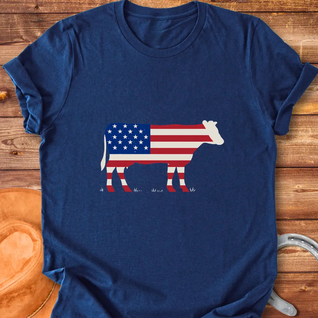 Black cow silhouette with the American flag design, perfect for cow lovers and patriots.