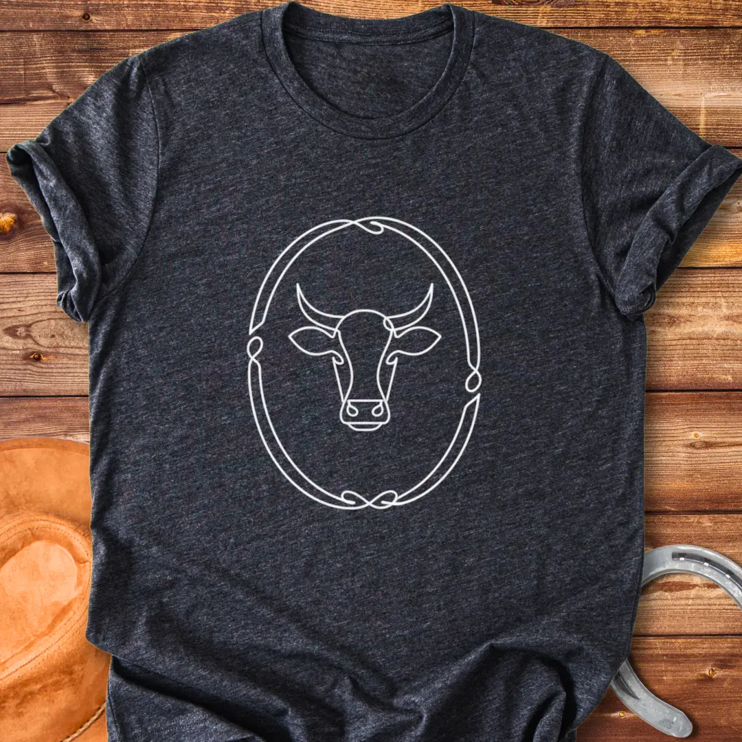 Rope Oval T-Shirt design featuring a cow head within an oval frame, perfect for cow lovers.
