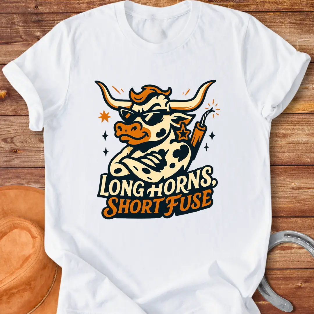 A cool cow wearing sunglasses and holding a dynamite stick, a unique graphic design for cow lovers.