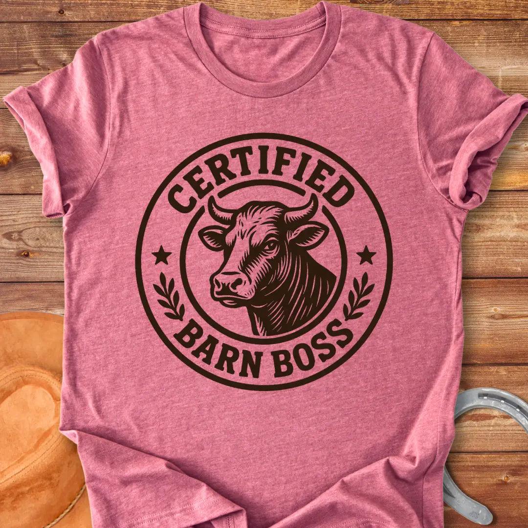 Certified Barn Boss t-shirt design with a bull's head inside a circle