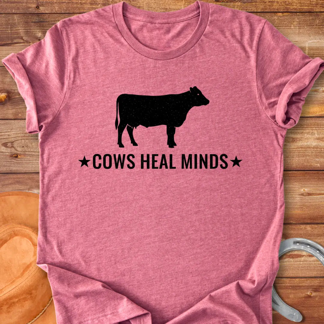 Cows Heal Minds T-Shirt design featuring a starry cow silhouette