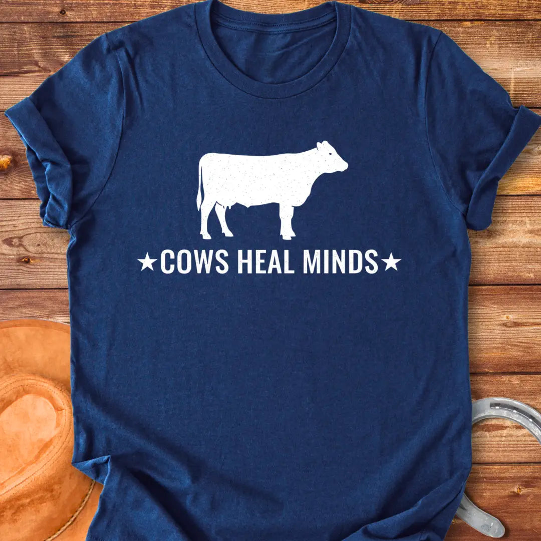Cows Heal Minds T-Shirt design featuring a starry cow silhouette