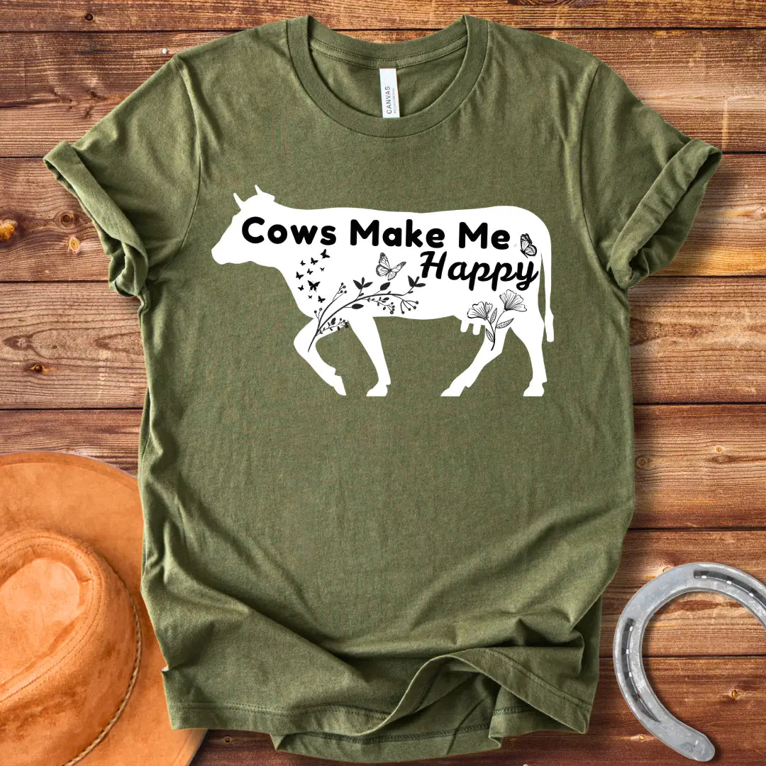Cows Make Me Happy Floral T-Shirt