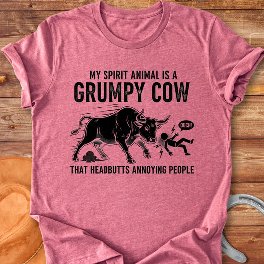 Grumpy bull headbutting someone, a funny cow t-shirt design