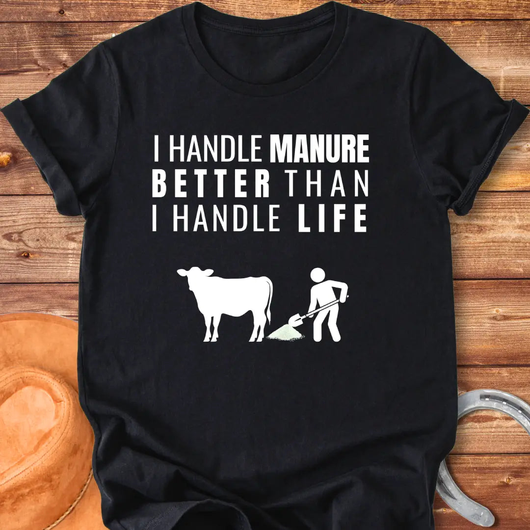 Handle Life T-Shirt design t-shirt, showing a graphic of a cow.