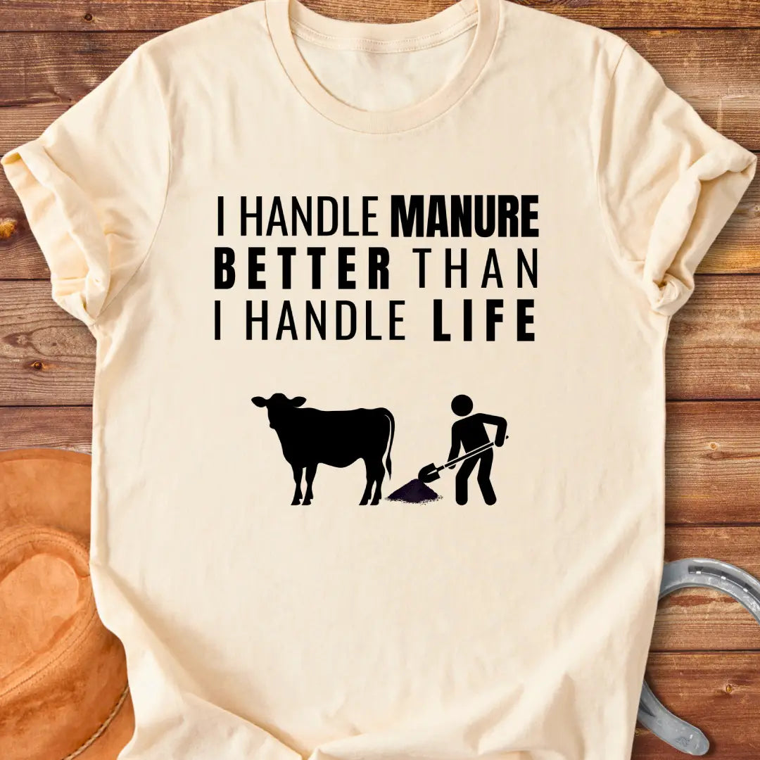 Handle Life T-Shirt design t-shirt, showing a graphic of a cow.