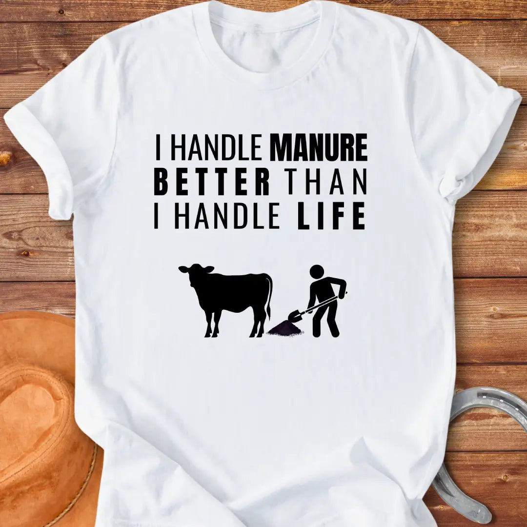 Handle Life T-Shirt design t-shirt, showing a graphic of a cow.