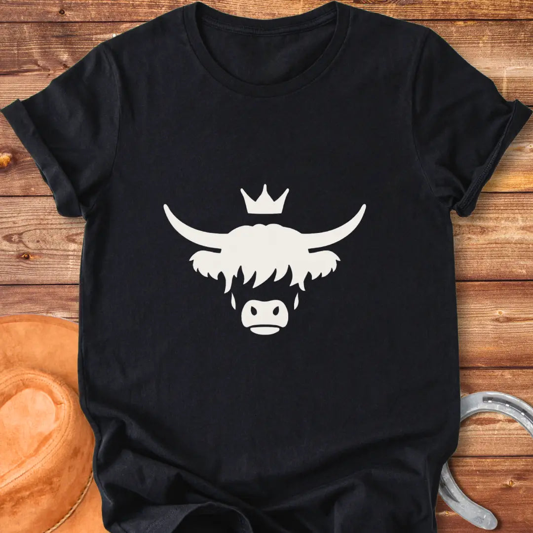 Abstract design of a Highland cow wearing a crown, a symbol of a Highland Queen