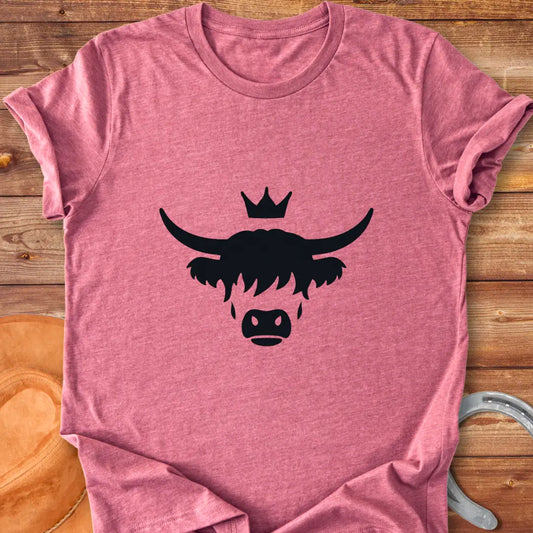Abstract design of a Highland cow wearing a crown, a symbol of a Highland Queen