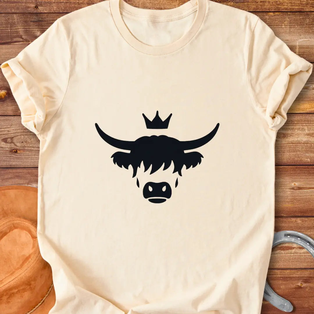 Abstract design of a Highland cow wearing a crown, a symbol of a Highland Queen