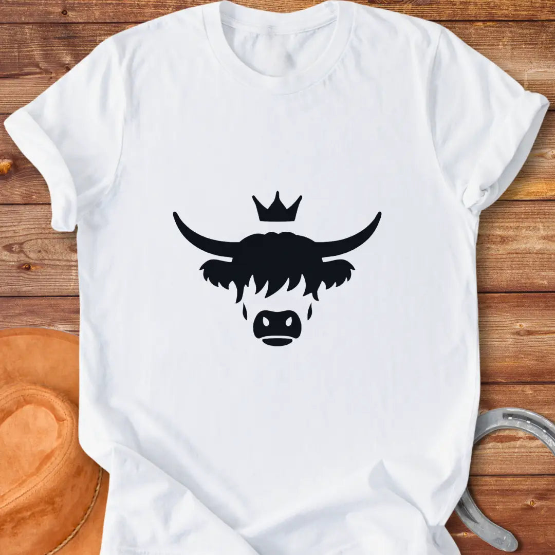 Abstract design of a Highland cow wearing a crown, a symbol of a Highland Queen