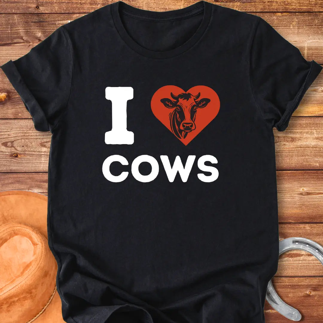I Heart Cows T-Shirt design t-shirt, showing a graphic of a cow.