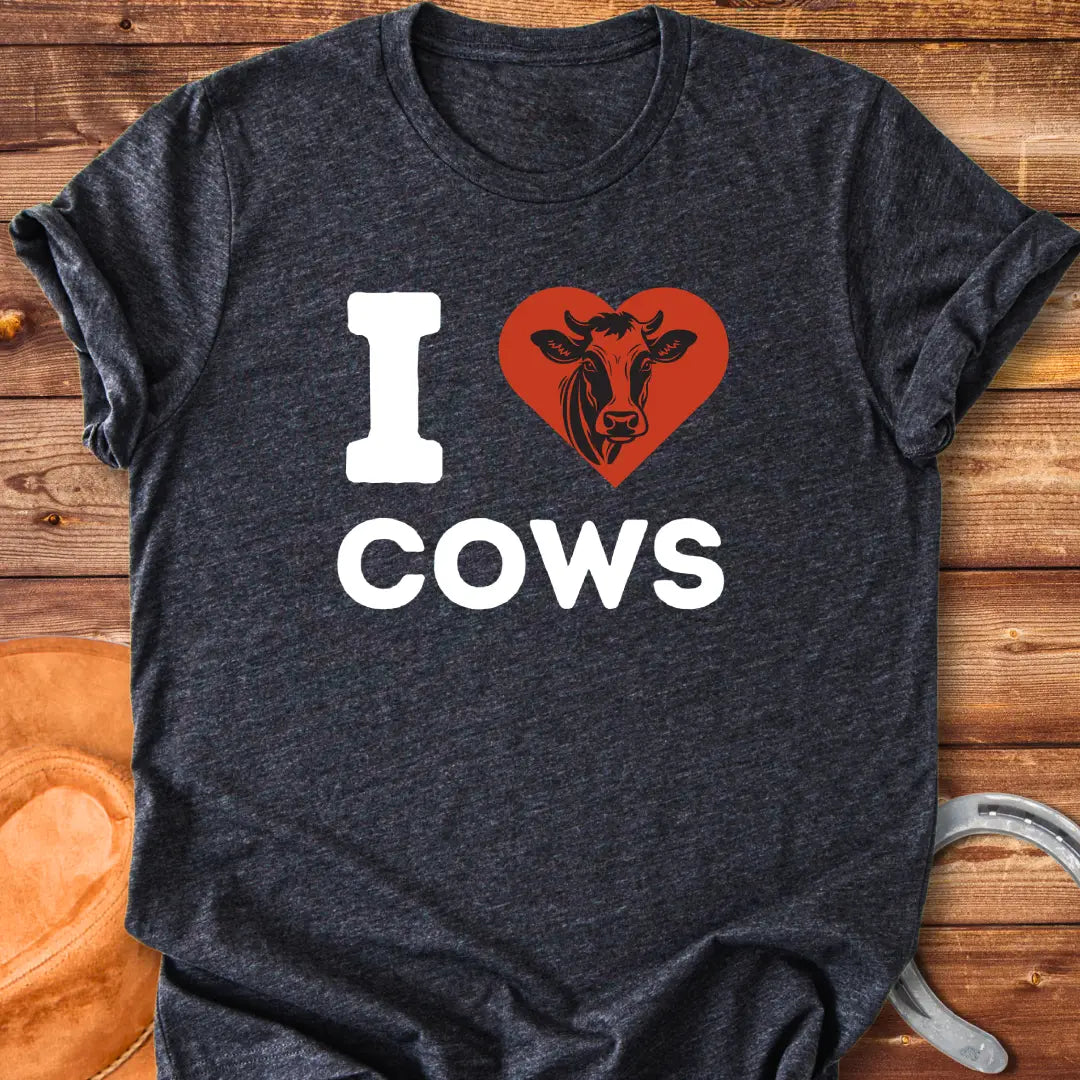 I Heart Cows T-Shirt design t-shirt, showing a graphic of a cow.