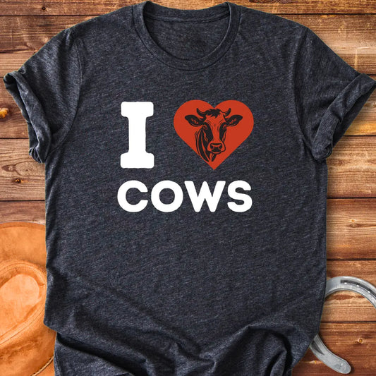 I Heart Cows T-Shirt design t-shirt, showing a graphic of a cow.