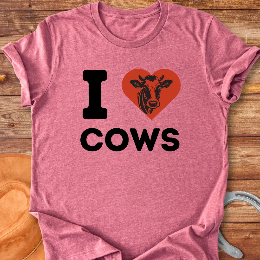 I Heart Cows T-Shirt design t-shirt, showing a graphic of a cow.