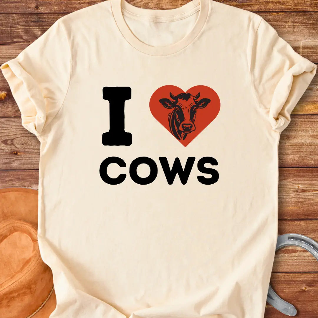 I Heart Cows T-Shirt design t-shirt, showing a graphic of a cow.