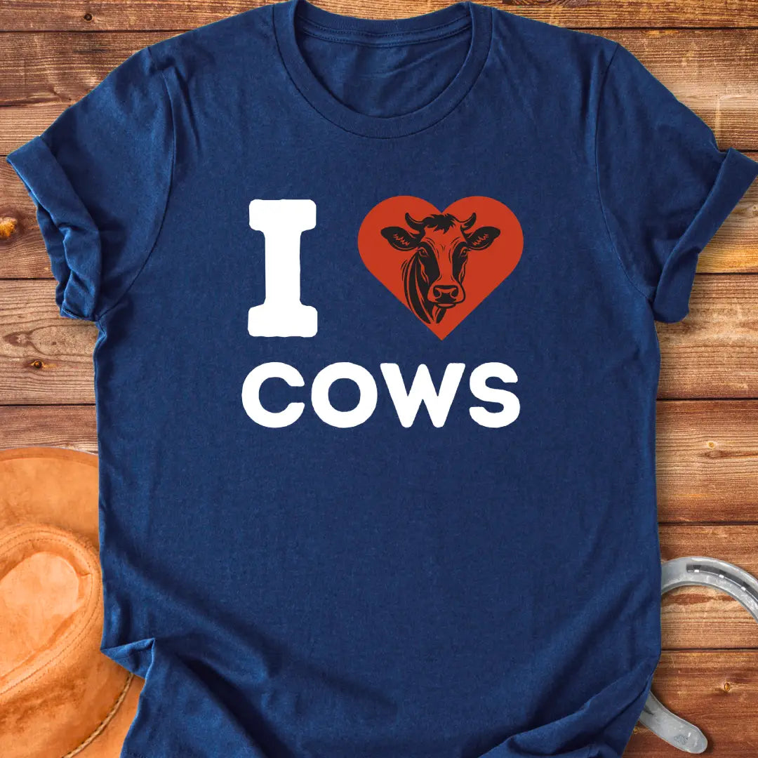 I Heart Cows T-Shirt design t-shirt, showing a graphic of a cow.