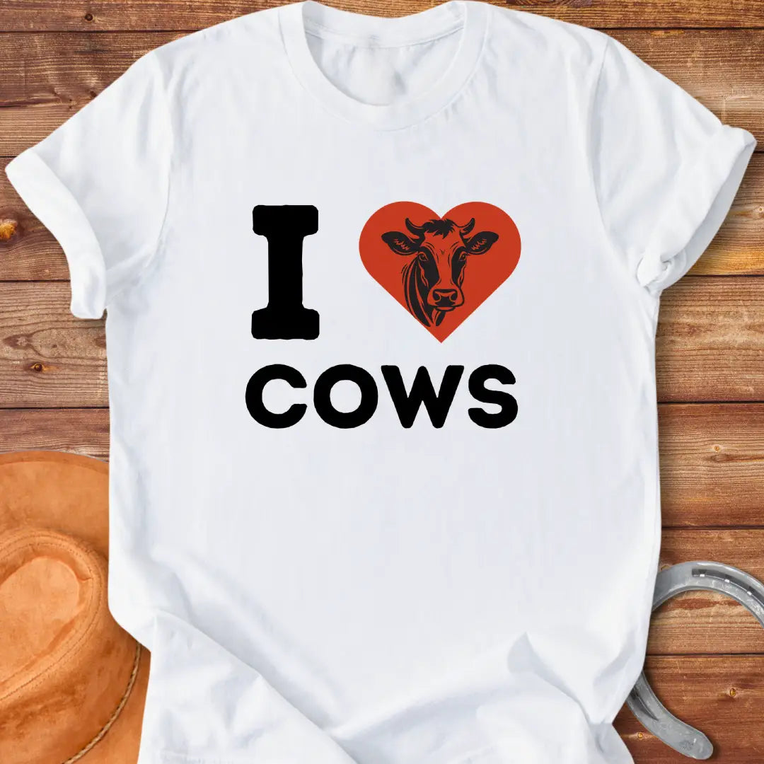 I Heart Cows T-Shirt design t-shirt, showing a graphic of a cow.