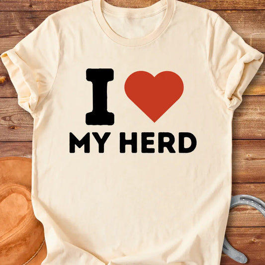 Red heart on black background, I heart my herd t-shirt