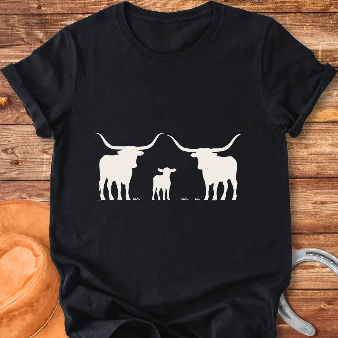 Longhorn cattle family silhouette t-shirt design.