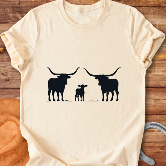 Longhorn cattle family silhouette t-shirt design.